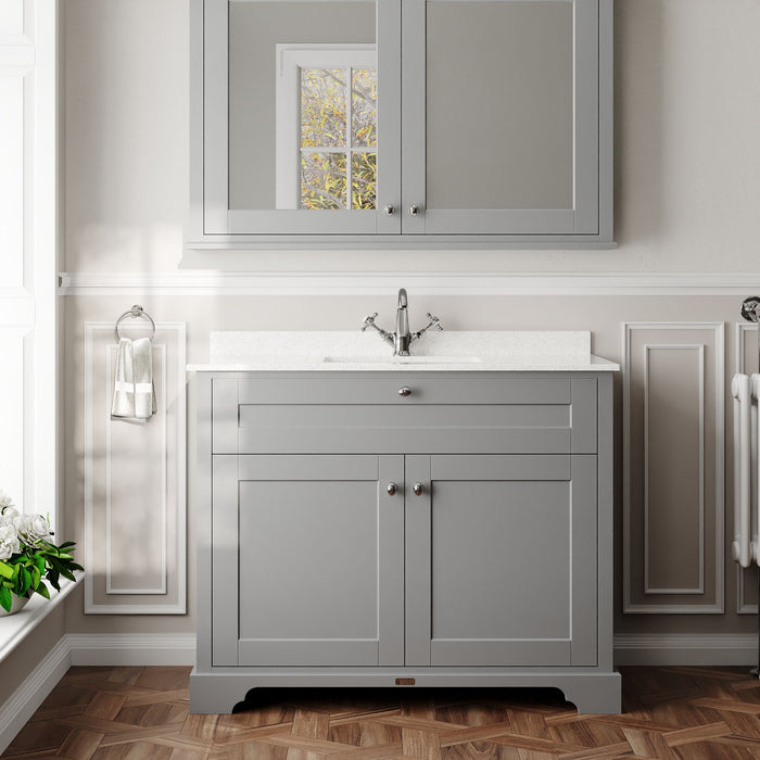 Old London 1000mm Storm Grey 2 Door Floor Standing Cabinet With 1 Tap Hole Marble Basin