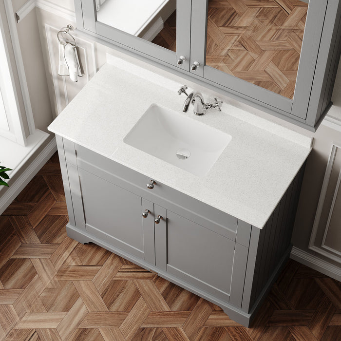 Old London 1000mm Storm Grey 2 Door Floor Standing Cabinet With 1 Tap Hole Marble Basin