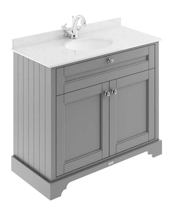 Old London 1000mm Storm Grey 2 Door Floor Standing Cabinet With 1 Tap Hole Marble Basin