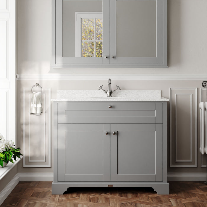 Old London 1000mm Storm Grey 2 Door Floor Standing Cabinet With 1 Tap Hole Marble Basin