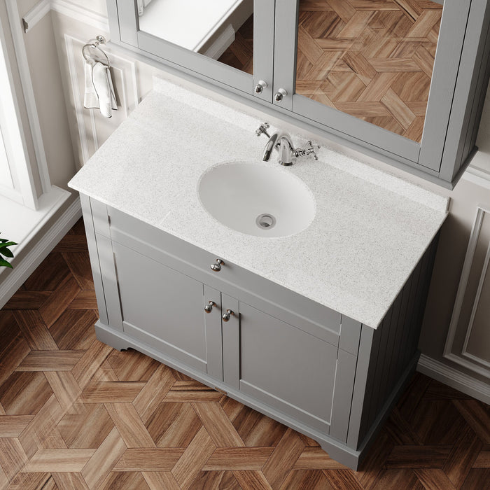 Old London 1000mm Storm Grey 2 Door Floor Standing Cabinet With 1 Tap Hole Marble Basin