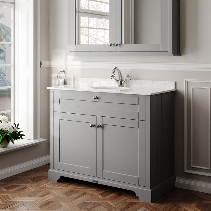 Old London 1000mm Storm Grey 2 Door Floor Standing Cabinet With 1 Tap Hole Marble Basin