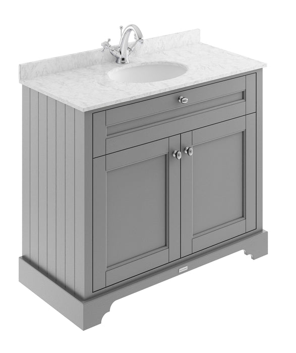 Old London 1000mm Storm Grey 2 Door Floor Standing Cabinet With 1 Tap Hole Marble Basin