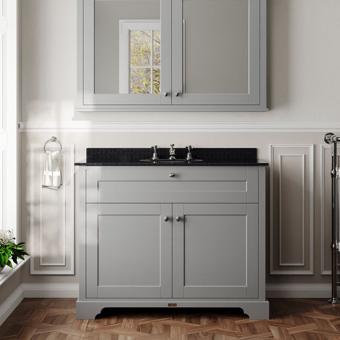 Old London 1000mm Storm Grey 2 Door Floor Standing Cabinet With 3 Tap Holes Marble Basin