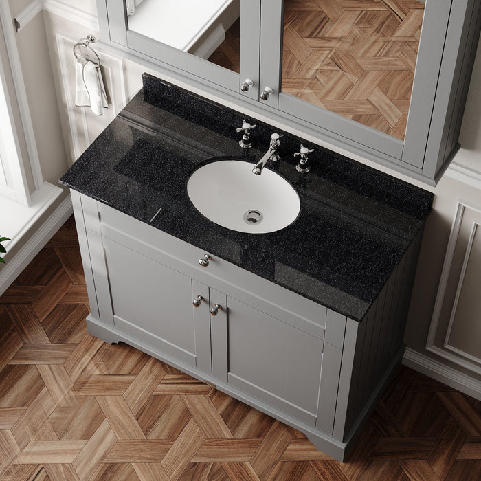 Old London 1000mm Storm Grey 2 Door Floor Standing Cabinet With 3 Tap Holes Marble Basin