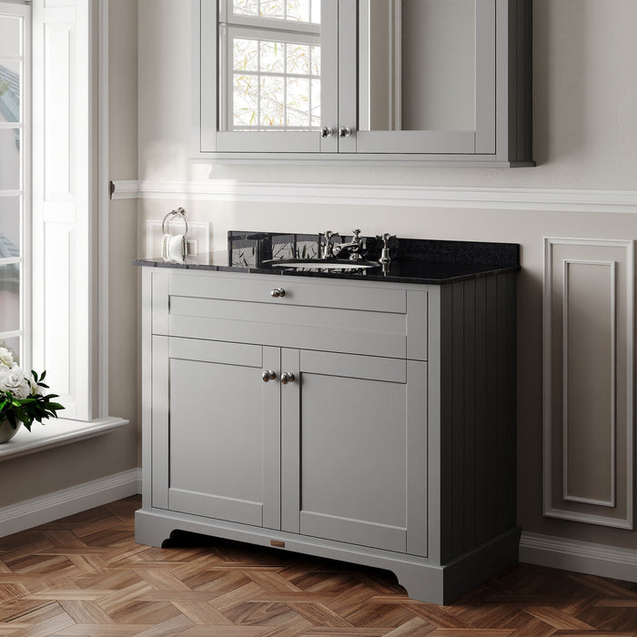 Old London 1000mm Storm Grey 2 Door Floor Standing Cabinet With 3 Tap Holes Marble Basin