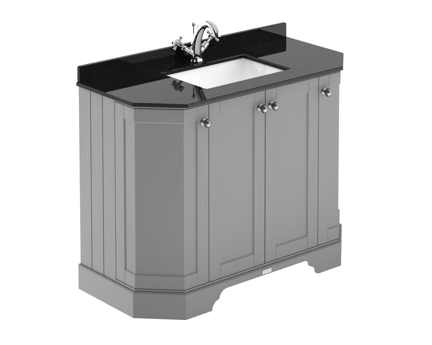 Old London 1000mm Storm Grey 4 Door Floor Standing Angled Vanity Unit With 1 Tap Hole Marble Basin