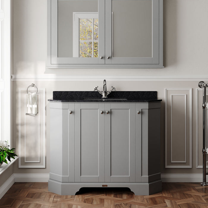 Old London 1000mm Storm Grey 4 Door Floor Standing Angled Vanity Unit With 1 Tap Hole Marble Basin