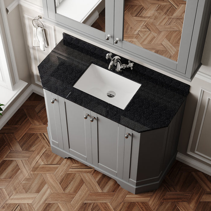 Old London 1000mm Storm Grey 4 Door Floor Standing Angled Vanity Unit With 1 Tap Hole Marble Basin