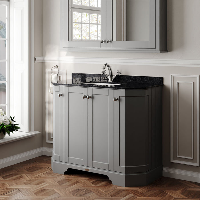Old London 1000mm Storm Grey 4 Door Floor Standing Angled Vanity Unit With 1 Tap Hole Marble Basin