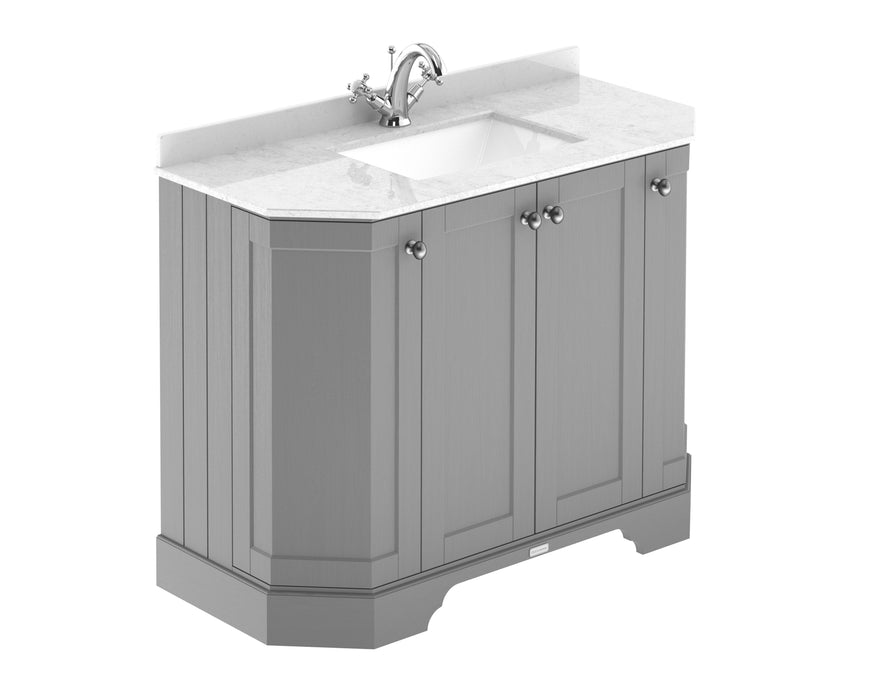Old London 1000mm Storm Grey 4 Door Floor Standing Angled Vanity Unit With 1 Tap Hole Marble Basin