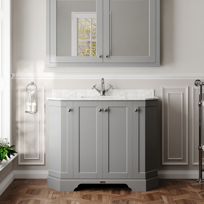 Old London 1000mm Storm Grey 4 Door Floor Standing Angled Vanity Unit With 1 Tap Hole Marble Basin