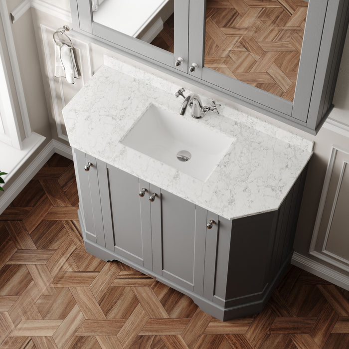 Old London 1000mm Storm Grey 4 Door Floor Standing Angled Vanity Unit With 1 Tap Hole Marble Basin