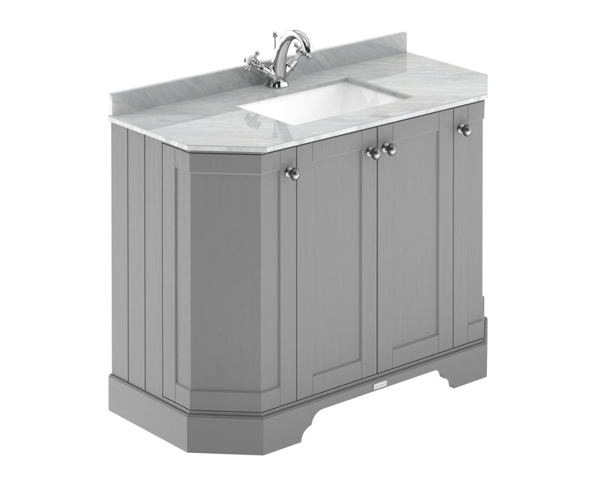 Old London 1000mm Storm Grey 4 Door Floor Standing Angled Vanity Unit With 1 Tap Hole Marble Basin