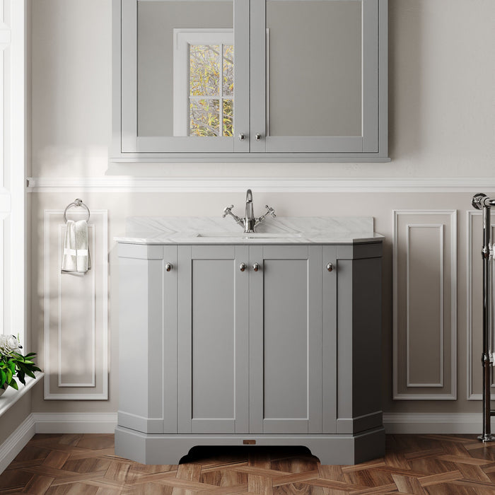 Old London 1000mm Storm Grey 4 Door Floor Standing Angled Vanity Unit With 1 Tap Hole Marble Basin