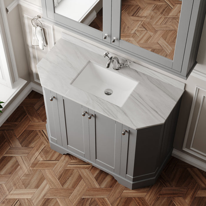 Old London 1000mm Storm Grey 4 Door Floor Standing Angled Vanity Unit With 1 Tap Hole Marble Basin