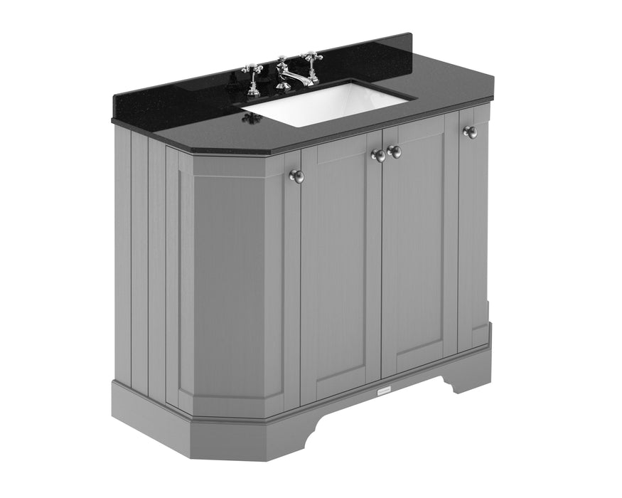 Old London 1000mm Storm Grey 4 Door Floor Standing Angled Vanity Unit With 3 Tap Holes Marble Basin