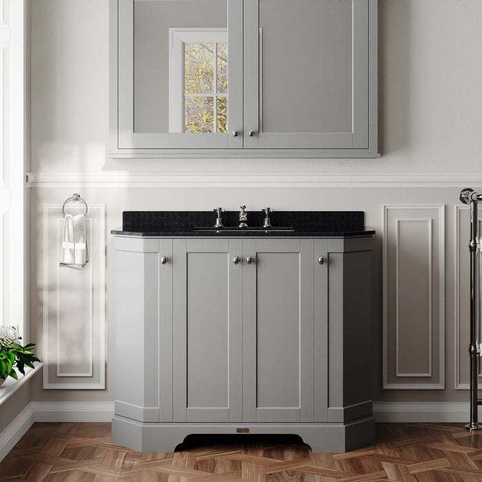 Old London 1000mm Storm Grey 4 Door Floor Standing Angled Vanity Unit With 3 Tap Holes Marble Basin