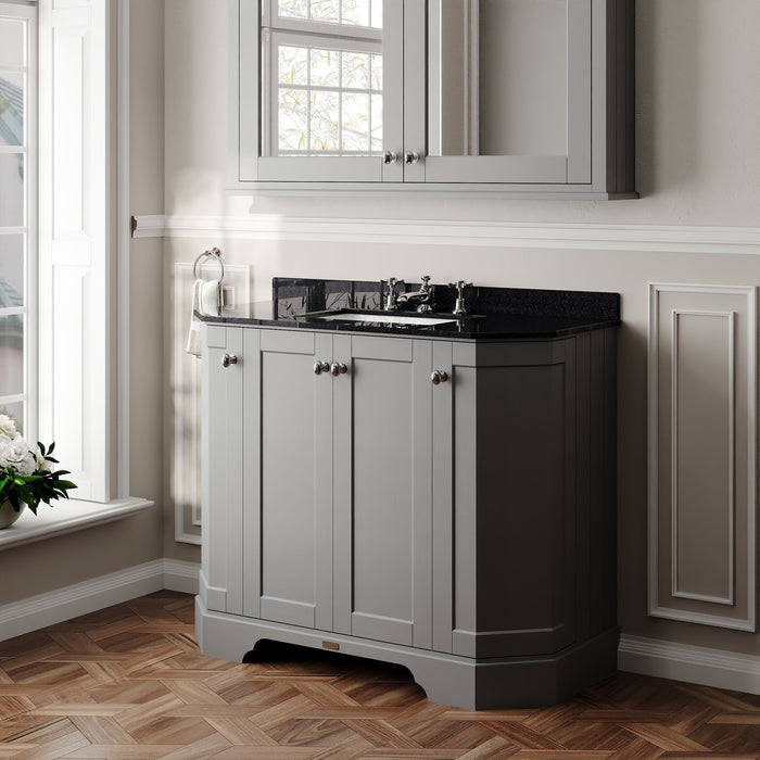 Old London 1000mm Storm Grey 4 Door Floor Standing Angled Vanity Unit With 3 Tap Holes Marble Basin