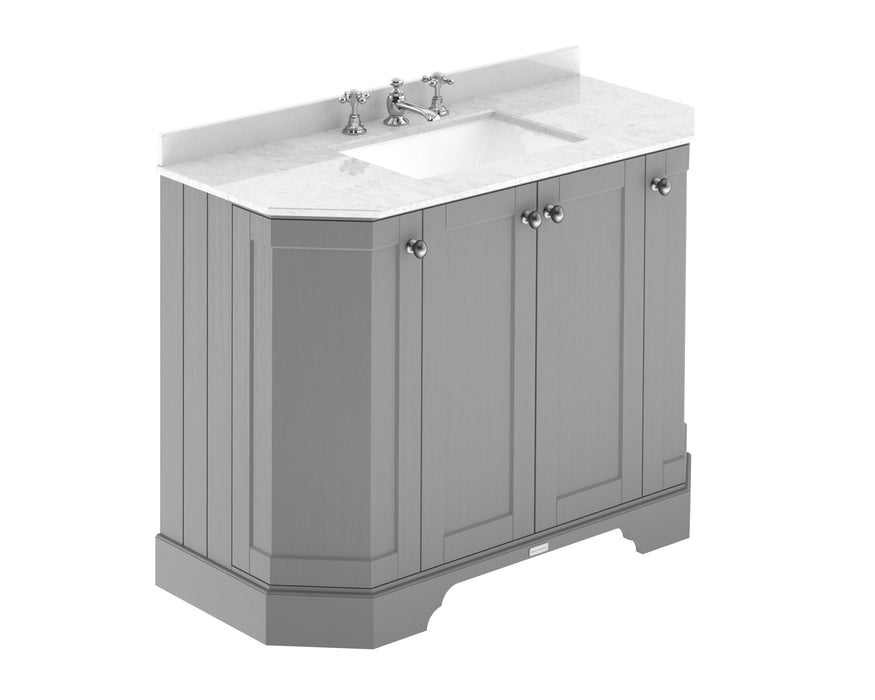Old London 1000mm Storm Grey 4 Door Floor Standing Angled Vanity Unit With 3 Tap Holes Marble Basin