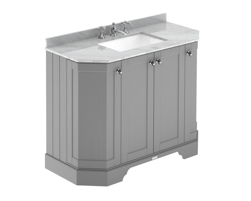Old London 1000mm Storm Grey 4 Door Floor Standing Angled Vanity Unit With 3 Tap Holes Marble Basin