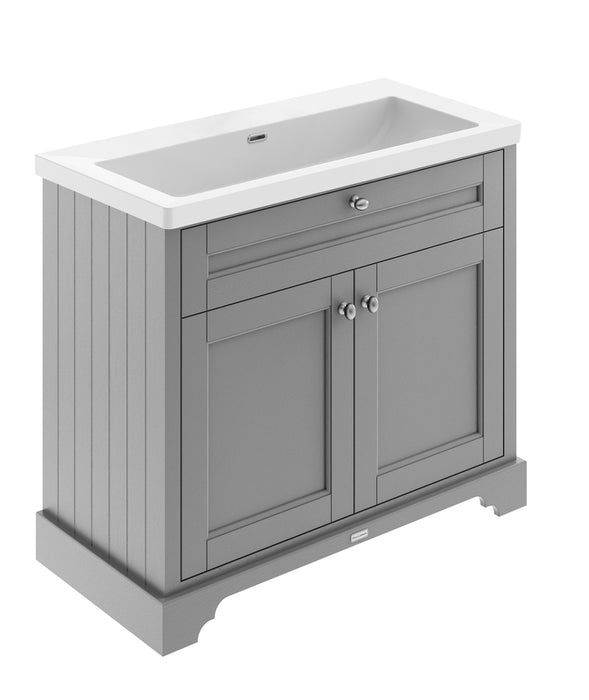 Old London 600mm Twilight Blue 2 Door Floor Standing Vanity Unit With 1 Tap Hole Fireclay Basin