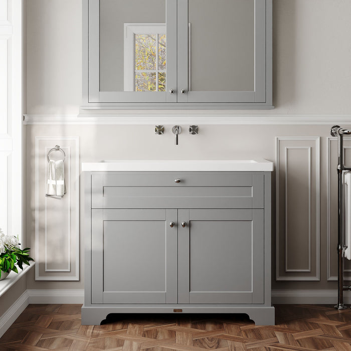 Old London 600mm Twilight Blue 2 Door Floor Standing Vanity Unit With 1 Tap Hole Fireclay Basin