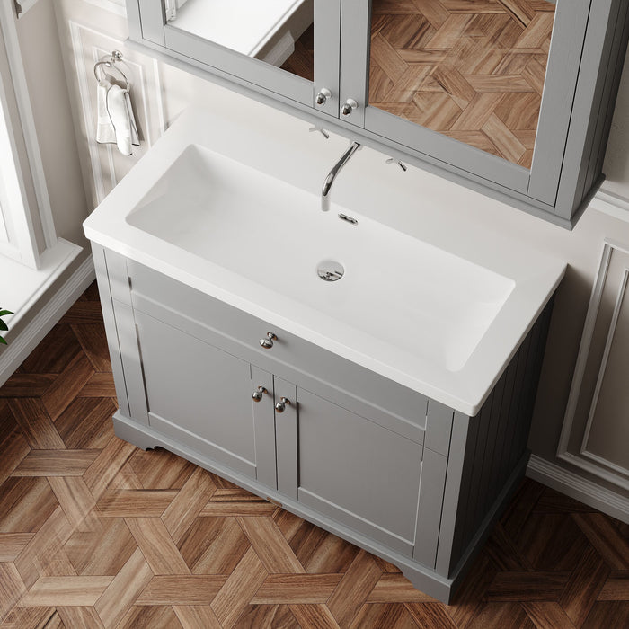 Old London 600mm Twilight Blue 2 Door Floor Standing Vanity Unit With 1 Tap Hole Fireclay Basin