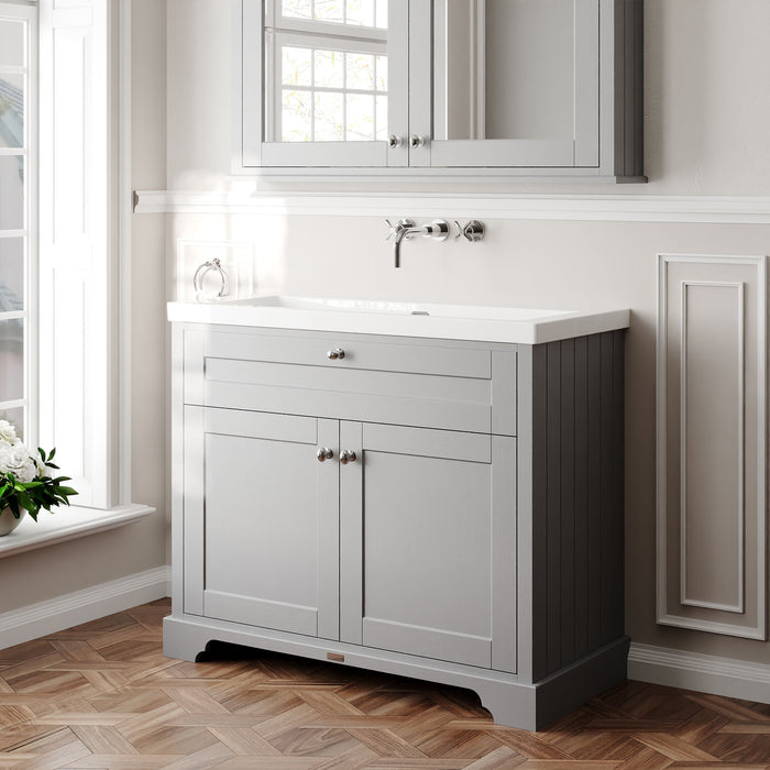 Old London 1000mm Storm Grey 2 Door Floor Standing Vanity Unit With Fireclay Basin