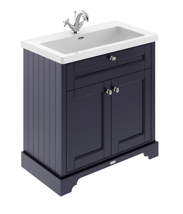 Old London 800mm Twilight Blue 2 Door Floor Standing Vanity Unit With 1 Tap Hole Fireclay Basin