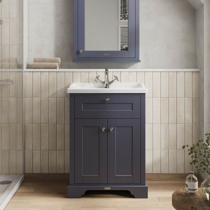Old London 600mm Twilight Blue 2 Door Floor Standing Cabinet With 1 Tap Hole Basin