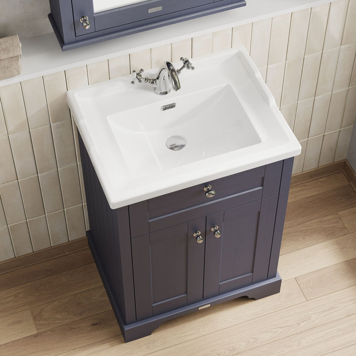 Old London 600mm Twilight Blue 2 Door Floor Standing Cabinet With 1 Tap Hole Basin