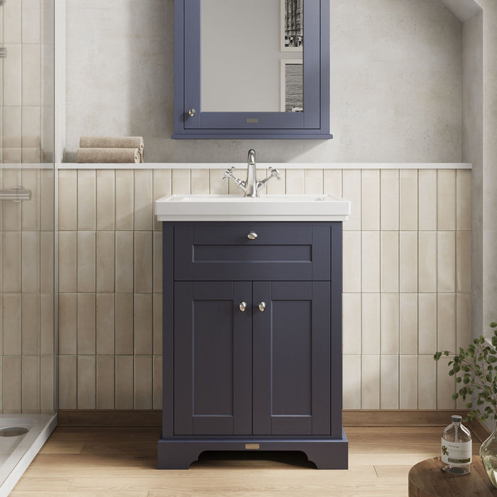 Old London 600mm Twilight Blue 2 Door Floor Standing Vanity Unit With 1 Tap Hole Basin