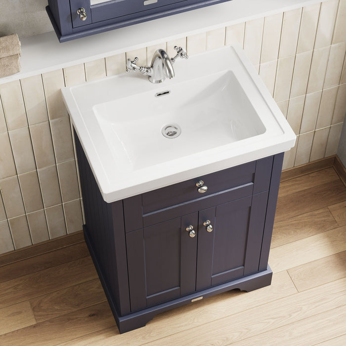 Old London 600mm Twilight Blue 2 Door Floor Standing Vanity Unit With 1 Tap Hole Basin