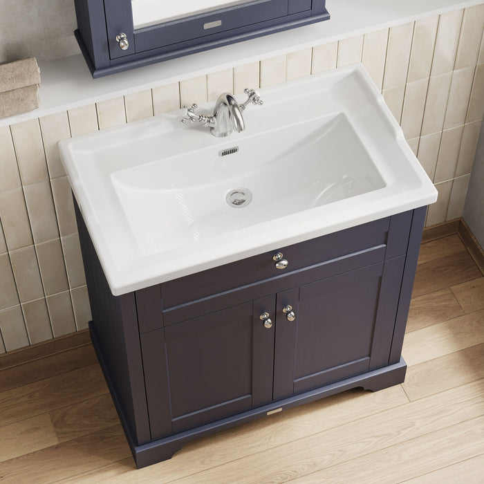 Old London 800mm Twilight Blue 2 Door Floor Standing Cabinet With 1 Tap Hole Basin