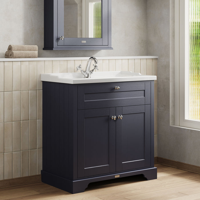 Old London 800mm Twilight Blue 2 Door Floor Standing Cabinet With 1 Tap Hole Basin