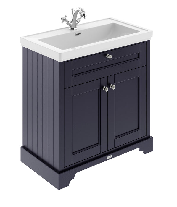 Old London 800mm Twilight Blue 2 Door Floor Standing Vanity Unit With 1 Tap Hole Basin