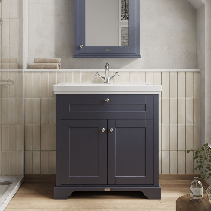 Old London 800mm Twilight Blue 2 Door Floor Standing Vanity Unit With 1 Tap Hole Basin