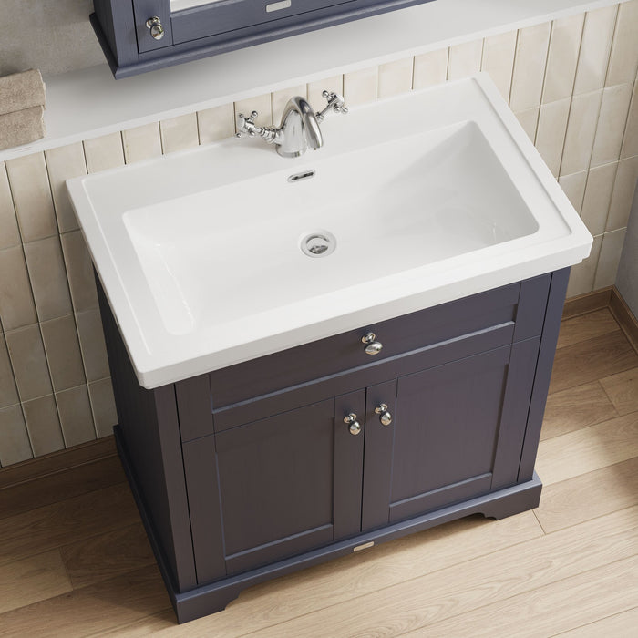 Old London 800mm Twilight Blue 2 Door Floor Standing Vanity Unit With 1 Tap Hole Basin