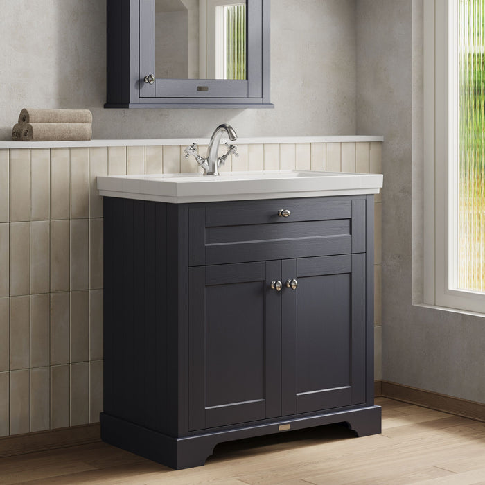 Old London 800mm Twilight Blue 2 Door Floor Standing Vanity Unit With 1 Tap Hole Basin