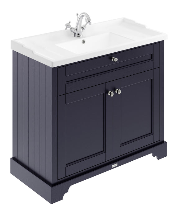 Old London 1000mm Twilight Blue 2 Door Floor Standing Cabinet With 1 Tap Hole Basin