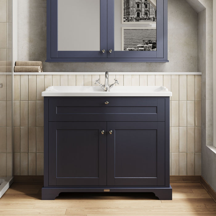 Old London 1000mm Twilight Blue 2 Door Floor Standing Cabinet With 1 Tap Hole Basin