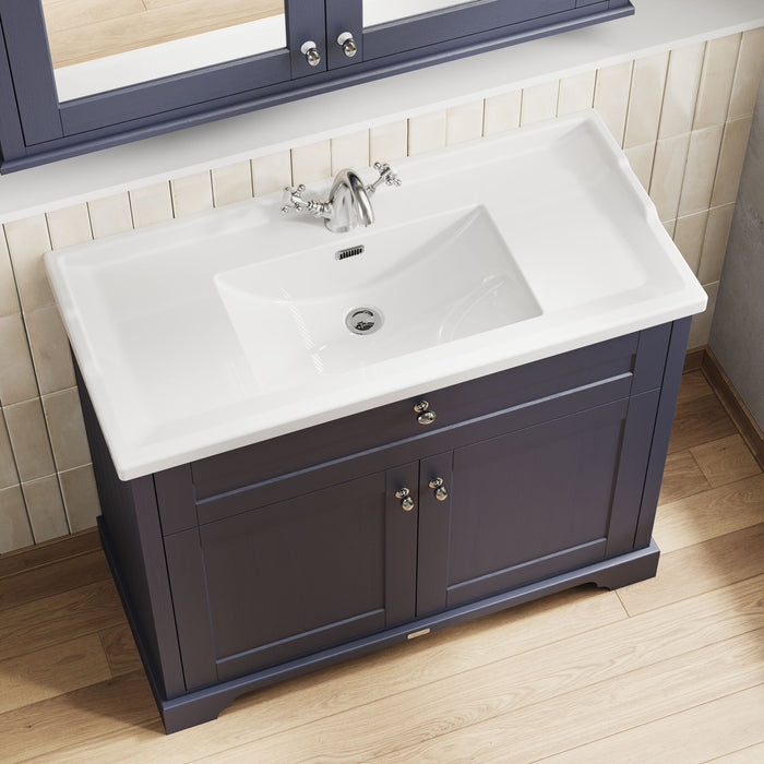Old London 1000mm Twilight Blue 2 Door Floor Standing Cabinet With 1 Tap Hole Basin