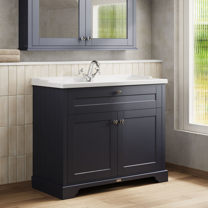 Old London 1000mm Twilight Blue 2 Door Floor Standing Cabinet With 1 Tap Hole Basin