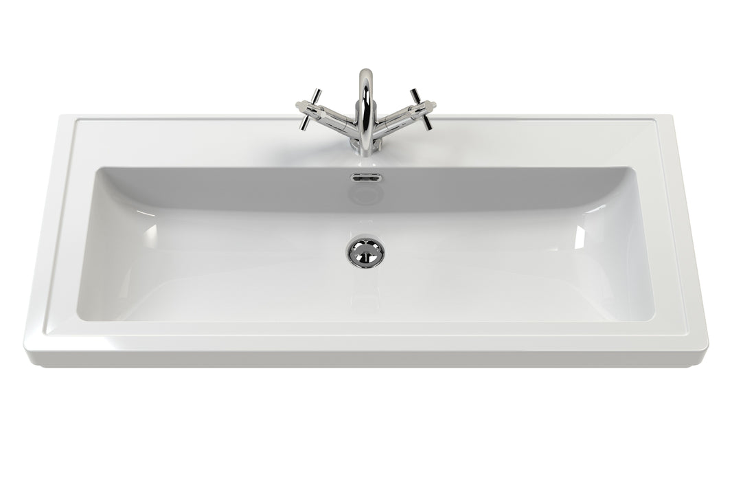 Old London 1000mm Twilight Blue 2 Door Floor Standing Vanity Unit With 1 Tap Hole Fireclay Basin
