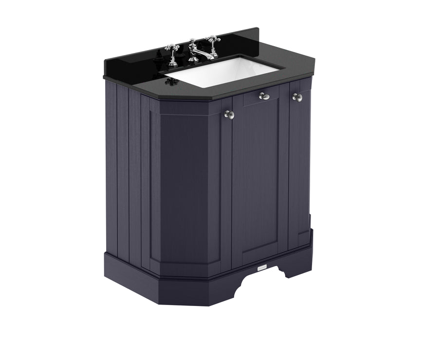 Old London 750mm Twilight Blue 3 Door Floor Standing Angled Vanity Unit With 3 Tap Holes Marble Basin
