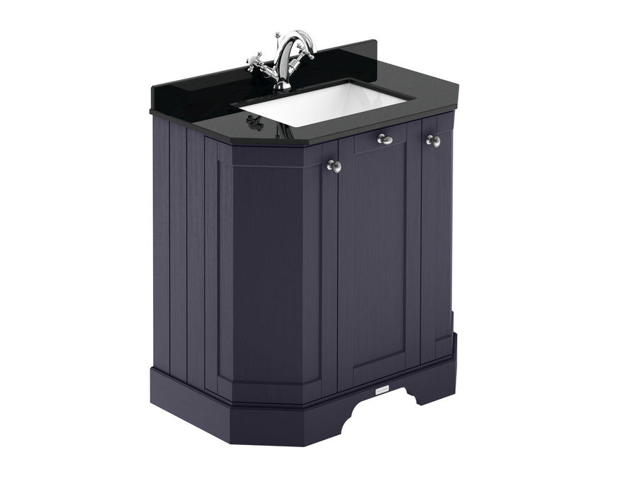 Old London 750mm Twilight Blue 3 Door Floor Standing Angled Vanity Unit With 1 Tap Hole Marble Basin