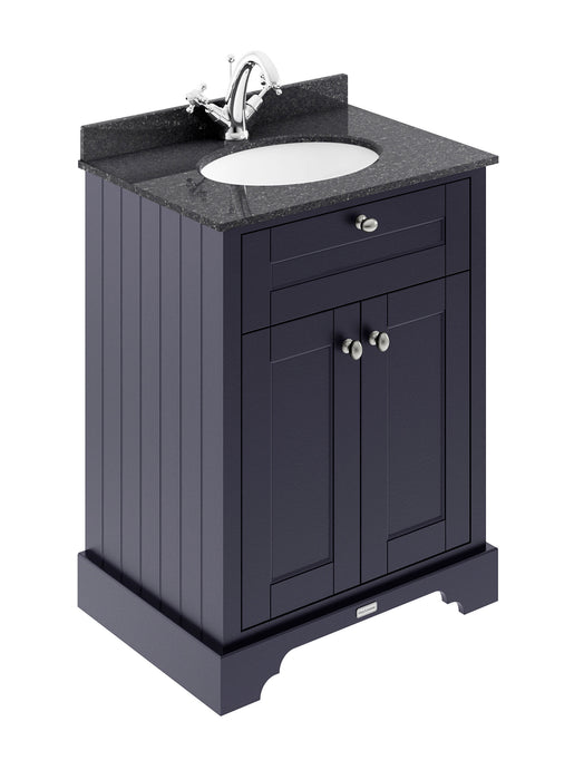 Old London 600mm Twilight Blue 2 Door Floor Standing Cabinet With 1 Tap Hole Marble Basin