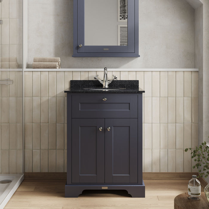 Old London 600mm Twilight Blue 2 Door Floor Standing Cabinet With 1 Tap Hole Marble Basin