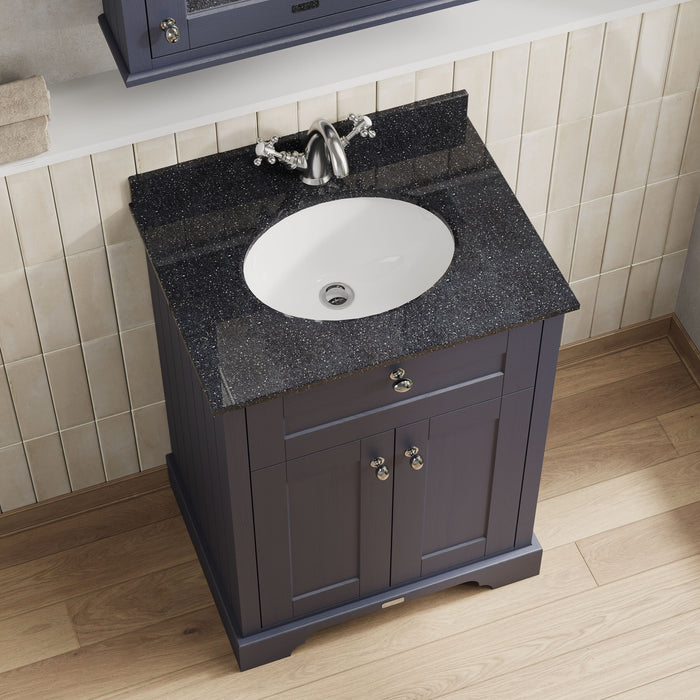Old London 600mm Twilight Blue 2 Door Floor Standing Cabinet With 1 Tap Hole Marble Basin